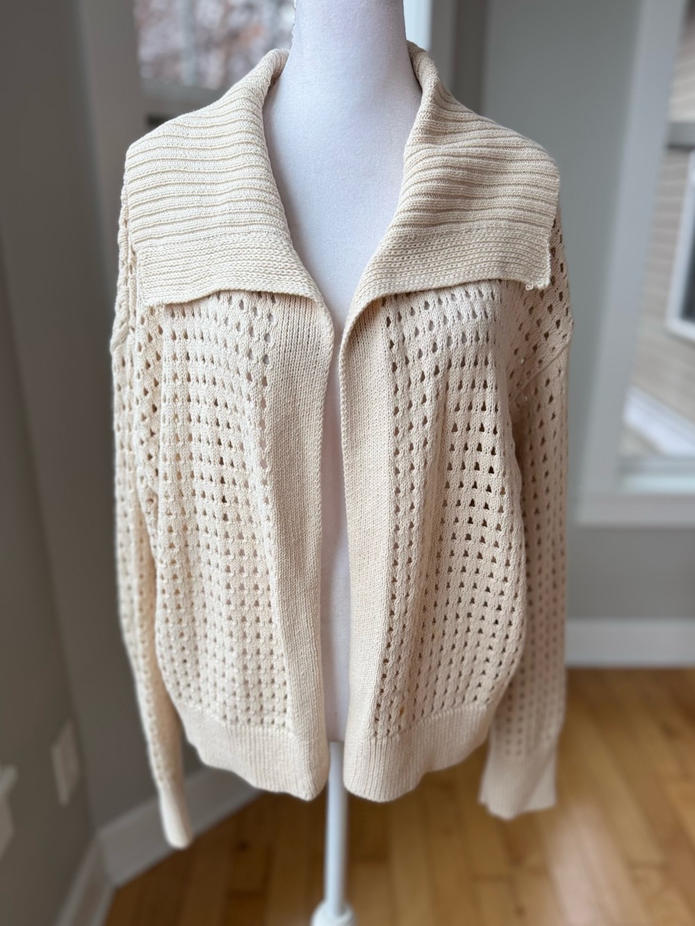 Universal Thread Open-Knit Crochet Cream Collar Cardigan Sz XXL